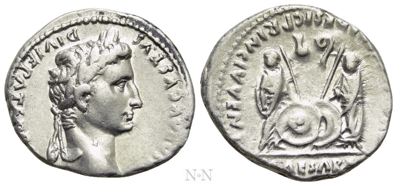 AUGUSTUS (27 BC-14 AD). Denarius. Lugdunum. 

Obv: CAESAR AVGVSTVS DIVI F PATE...