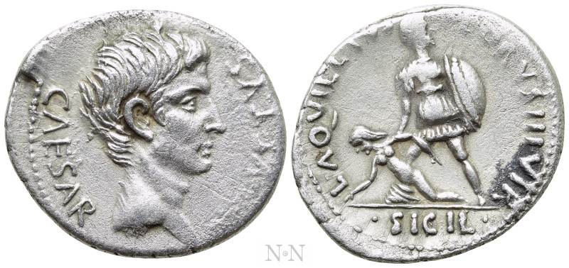 AUGUSTUS (27 BC-14 AD). Denarius. Rome; L. Aquillius Florus, moneyer.

Obv: CA...