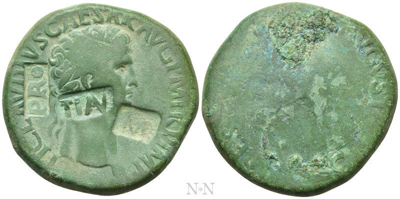 CLAUDIUS (41-54). Sestertius. Rome. Countermarked in Germania Inferior under the...