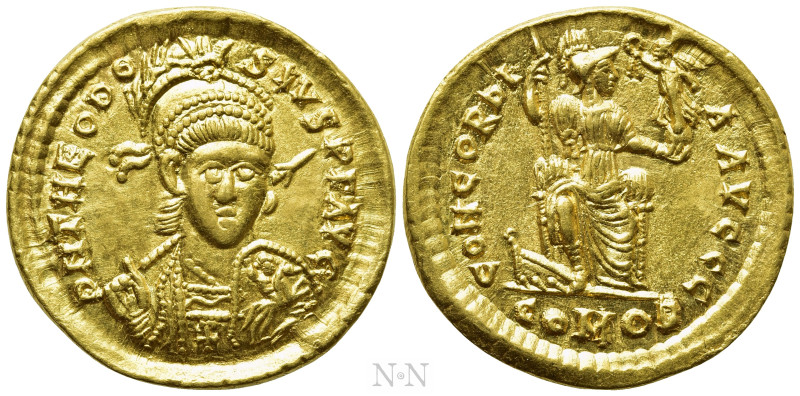 THEODOSIUS II (402-450). GOLD Solidus. Thessalonica. 

Obv: D N THEODOSIVS P F...