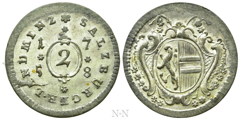 AUSTRIA. Salzburg. Sigismund III von Schrattenbach (1753-1771). 2 Kreuzer (1758)...