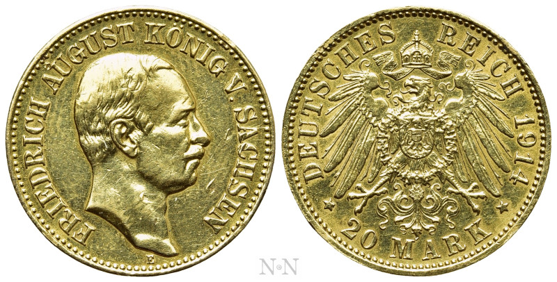 GERMANY. Saxony. Friedrich August III (1904-1918). GOLD 20 Mark (1914-E). Dresde...