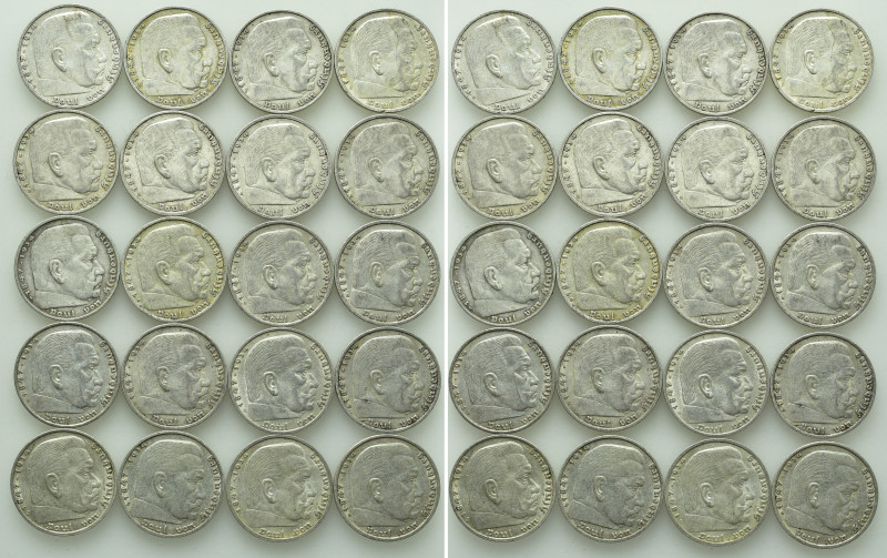 20 x 5 Silber Reichsmark Pieces of Germany / the Third Reich / Hindenburg . 

...