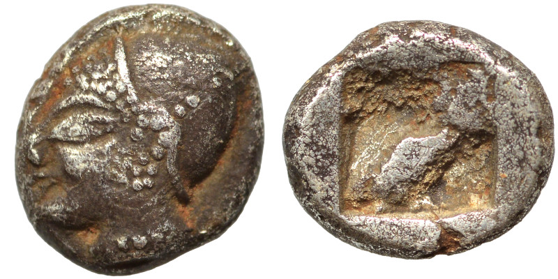 IONIA. Phokaia. Diobol (silver, 1.28 g, 9 mm). Archaic female head left, wearing...