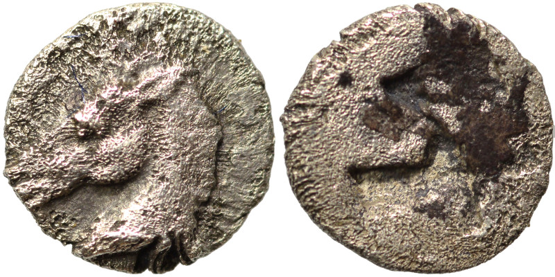 AEOLIS. Kyme. Circa 500-475 BC. Tetartemorion (silver, 0.18 g, 6 mm). Bridled he...