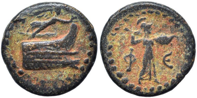 LYCIA. Phaselis. Circa 1st Century BC. Ae (bronze, 4.68 g, 18 mm). Prow of war-g...