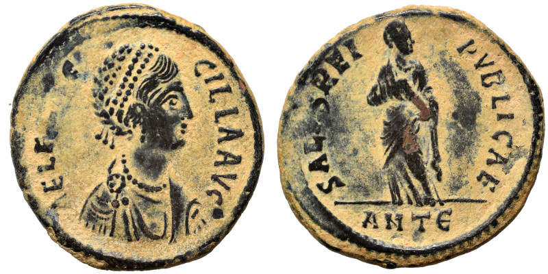 Aelia Flacilla, 383-386 Follis (bronze, 5.40 g, 23 mm), Antioch. AEL FLAC-CILLA ...