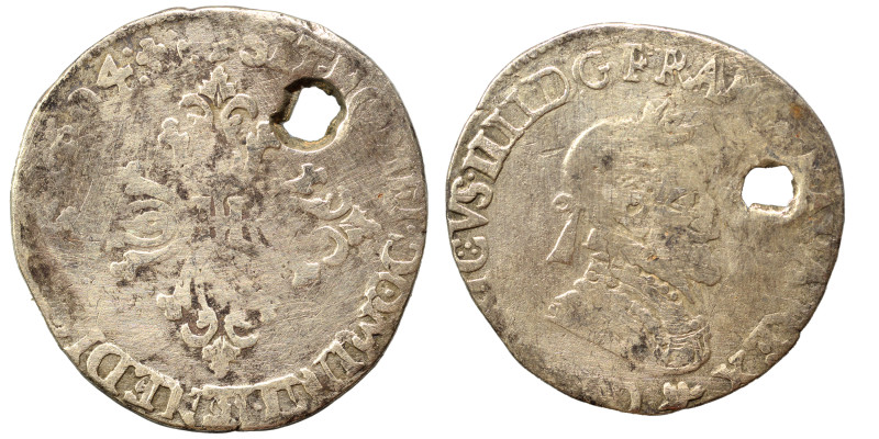 FRANCE. Henri IV (silver, 6.52 g, 26 mm). Holed, fine.