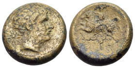 Italy, Southern Campania, Neapolis, c. 250-225 BC. Æ (16mm, 4.63g, 1h). Male head r.; star behind / Horseman charging l. and raising his arm; [ΝΕΟΠΟΛΙ...