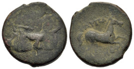 Italy. Apulia, Arpi, c. 275-250 BC. Æ (20mm, 7.3g). Bull charging r. R/ Horse galloping r. HNItaly 645; SNG ANS 644; HGC 1, 535.