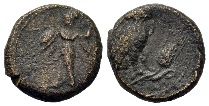 Italy. Southern Lucania. Metapontion, c. 250-207 BC. Æ (15mm, 3g). Athena Promac...