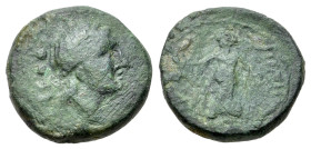 Italy, Bruttium, Petelia, c. 204-200 BC. Æ Sextans (14mm, 2.34g, 8h). Semuncial standard. Laureate head of Apollo r.; two pellets (mark of value) behi...