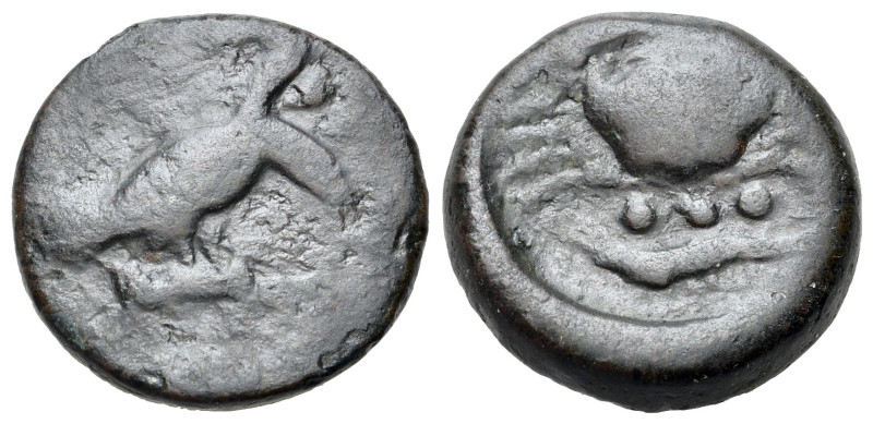 Sicily, Akragas, c. 425-406 BC. Æ Tetras (21mm, 8.56g, 1h). Eagle standing r. on...