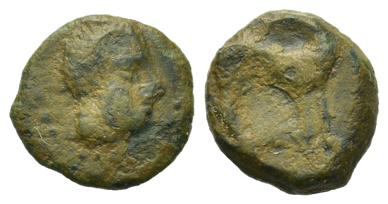 Sicily, Eryx, c. 410 BC. Æ Onkia (11mm, 1.4g). Bearded head r. R/ Hound standing...