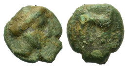 Sicily, Eryx, c. 4th century BC. Æ (9mm, 1.20g, 12h). Female head r. R/ Horse(?) standing r. Cf. Campana 48b; cf. CNS I, 16.