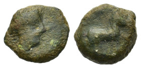 Sicily, Eryx, c. 4th century BC. Æ Onkia(?) (9,6mm, 1.5g). Female head r. R/ Horse standing r. Campana 48b; CNS I, 16; SNG ANS -; HGC 2, 329. Rare.