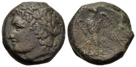 Sicily, Syracuse. Hiketas II (287-278 BC). Æ (21mm, 11.7g). Laureate head of Zeus Hellanios to left. R/ Eagle with closed wings standing left on thund...