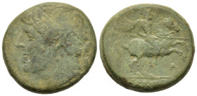 Sicily. Syracuse. Time of Hieron II (275-215 BC). Æ (27mm, 18.5g). Diademed head of Hieron II to left. R/ Horseman, holding couched spear in right han...