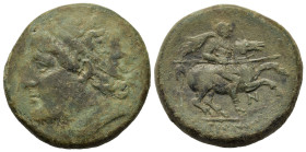 Sicily, Syracuse. Time of Hieron II (275-215 BC). Æ (27mm, 16.4g). Diademed head l. R/ Horseman riding right, holding couched spear in right arm; N be...