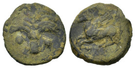 The Carthaginians in the Mediterranean. Uncertain Sicilian mint, c. 340-320 BC. Æ (15,9mm, 2.8g). Palm between two pellets. R/ Pegasus flying l.; belo...