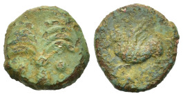 The Carthaginians in the Mediterranean. Uncertain Sicilian mint, c. 340-320 BC. Æ (15mm, 3.6g). Palm between two pellets, Rv. Pegasus flying l.; below...