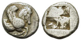 Macedon, Thermai, c. 500-480 BC. AR 1/4stater (12mm, 2,55g). Forepart of Pegasos r. R/ Quadripartite incuse square. SNG ANS 762. Good VF and extremely...