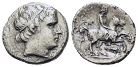 Kings of Macedon. Philip II (359-336). AR 1/5 Tetradrachm (19mm, 1.9g). Diademed head of Apollo r. R/ Horseman riding r.; below, club. Le Rider pl. 48...