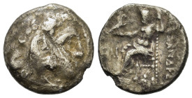 Kings of Macedon. Alexander III (336-323 BC). AR Drachm (16,2mm, 3.6g). Uncertain mint. Head of Herakles right, wearing lion skin. R/ Zeus Aëtophoros ...