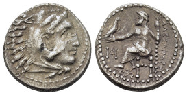 Kings of Macedon. Alexander III "the Great" (336-323 BC). Lifetime issue. AR Drachm (17,3mm, 4g). Miletos. Head of Hercules right, wearing lion-skin h...