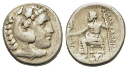 Kings of Macedon. Alexander III ‘the Great’ (336-323 BC). AR Drachm (15,5mm, 4g). Sardes mint. Struck under Menander, circa 324/3 BC. Head of Herakles...