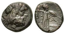 Kings of Macedon. Philip V (221-179 BC). Æ (15mm, 5.50g). Amphipolis mint. Struck circa 201-186 BC. Wreathed head of Zeus right. R/Athena Alkidemos st...