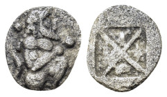 Thraco-Macedonian region. Berge (previously Lete or Siris), c. 525-480 BC. 1/8 Stater (11,2mm, 0.90g). Satyr crouching to right; in fields, pellets. R...