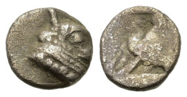 Thraco-Macedonian Region. Uncertain mint. Circa 5th century BC. AR Hemiobol (7mm, 0,37g). Head of calf to right. R/ Rough incuse square. Tzamalis -; S...