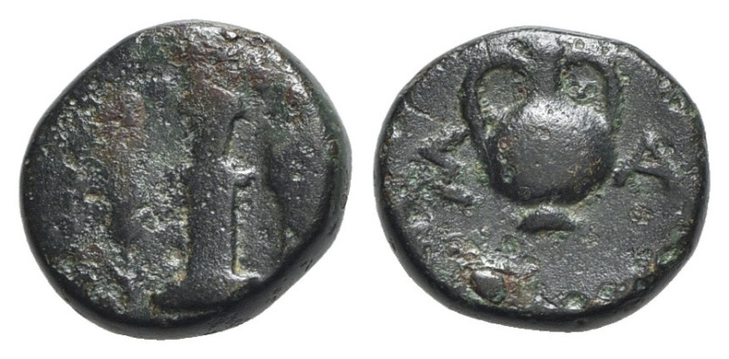 Thrace, Sestos, c. 300 BC. Æ (12mm, 2.08g, 7h). Herm facing; grain ear and keryk...