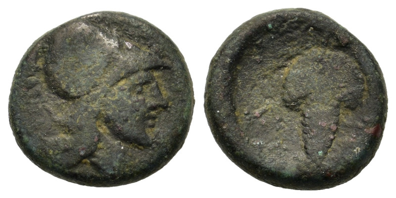 Lokris, Lokri Opuntii, c. 325-300 BC. Æ (13,5mm, 3g). Helmeted head of Athena r....