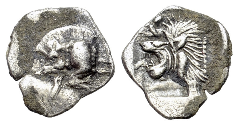 Mysia, Kyzikos, c. 450-400 BC. AR Hemiobol (10mm, 0.41g, 11h). Forepart of boar ...