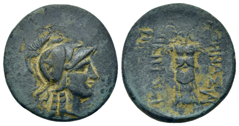 Mysia, Pergamon. C. 133-27 BC. AE (20mm, 7.32g). Helmeted head of Athena r. R/ T...