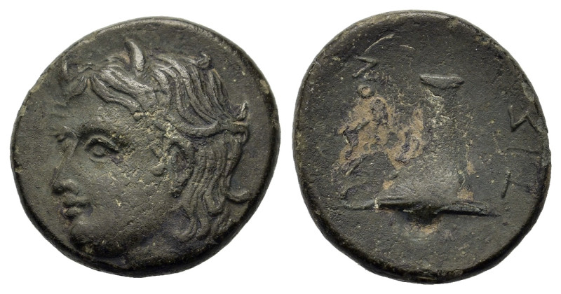Aeolis, Tisna, c. 4th century BC. Æ (16,5mm, 3.7g). Head of river god Tisnaios. ...