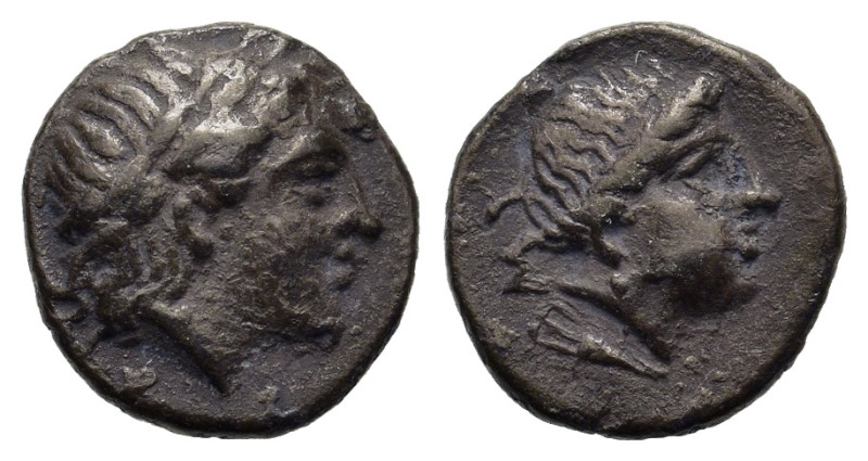 Lesbos, Mytilene, c. 400-350 BC. AR Diobol (10,8mm, 1.2g). Laureate head of Apol...