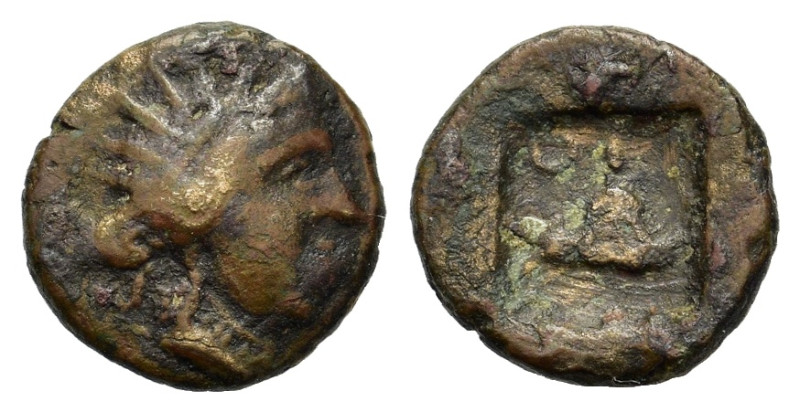 Islands of Caria, Rhodes, c. 188-84 BC. Æ (10mm, 0.8g). Radiate head of Helios r...