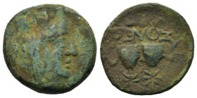 Cilicia, Soloi, c. 2nd century BC. Æ (19,8mm, 5.5g). Turreted and veiled bust of Tyche r. R/ Caps of the Dioscuri, star above each; ΣOΛEΩN, monogram o...