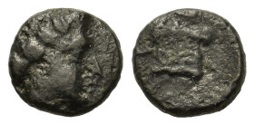 Uncertain Greek. Æ (9,4mm, 0.9g). Female head r. R/ Cista.