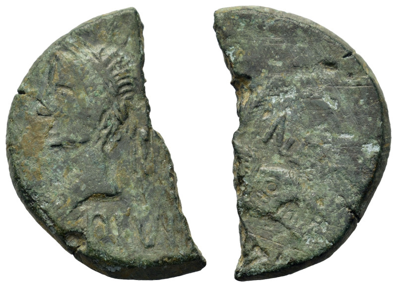 Augustus, with Agrippa (27 BC-AD 14). Gaul, Nemausus. Æ As (15,3mm, 7.3g). Conte...