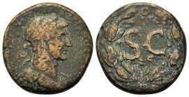Augustus (27 BC-AD 14). Seleucis and Pieria, Antioch. Æ As (25,3mm, 14.4g). Laureate head right. R/ Large S • C within circle within laurel wreath. Mc...