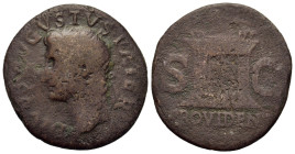 Divus Augustus (died AD 14). Æ As (27mm, 8.4g). Rome, AD 22-30. Radiate head to left. R/ Altar enclosure with double-panelled door; S - C across field...