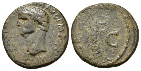 Claudius (41-54). Æ As (26,7mm, 10g). Rome, AD 42-43. Bare head l. R/ Minerva advancing right, brandishing spear and holding round shield. RIC I 116