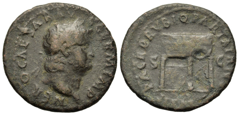 Nero (54-68). Æ As (28mm, 8.8g). Rome. Laureate head r. R/ Temple of Janus with ...