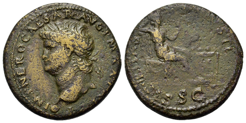 Nero (54-68). Æ Dupondius (29,5mm, 13.2g). Lugdunum, circa AD 66. Laureate head ...