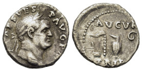 Vespasian (69-79). AR Denarius (16,3mm, 3g). Rome, July-December, AD 71. Laureate head r. R/ Priestly implements: simpulum, sprinkler, ewer and ituus....