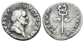 Vespasian (69-79). AR Denarius (18,6mm, 3g). Rome, AD 74. Laureate head of Vespasian right. R/ PONTIF MAXIM, winged caduceus. RIC 686.